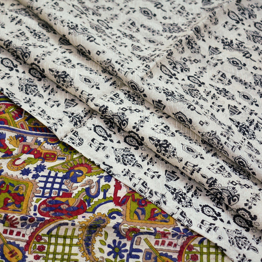 Indian Vintage Sari White 100% Pure Silk Printed Sarees 6yd Sewing Craft Fabric Soft Dress Designing for Crafting Quilting Upcycle Used