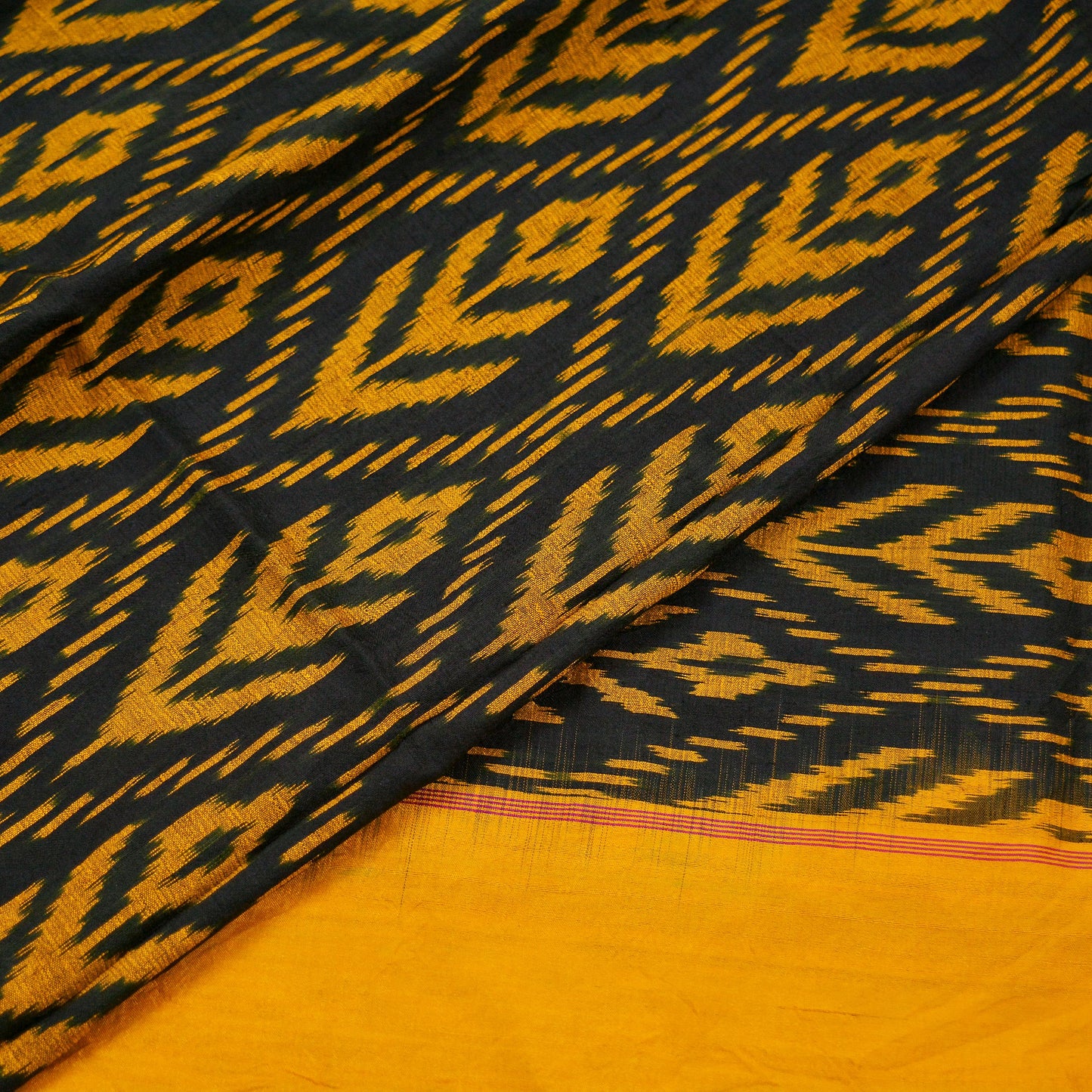 Indian Vintage Sari Saffron & Black Pure Silk Hand Woven Ikat Patola Pochampally Sarees 5Yd Craft Fabric Ethnic Zari Border Bollywood Sarees