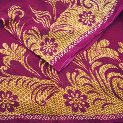 Indian Vintage Sari Purple Printed Pure Cotton Saree Craft Soft Fabric 5Yard Sewing Sarong Wrap Boho Floral