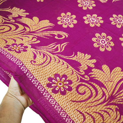 Indian Vintage Sari Purple Printed Pure Cotton Saree Craft Soft Fabric 5Yard Sewing Sarong Wrap Boho Floral