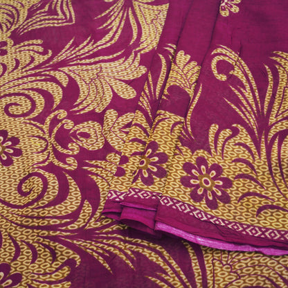 Indian Vintage Sari Purple Printed Pure Cotton Saree Craft Soft Fabric 5Yard Sewing Sarong Wrap Boho Floral