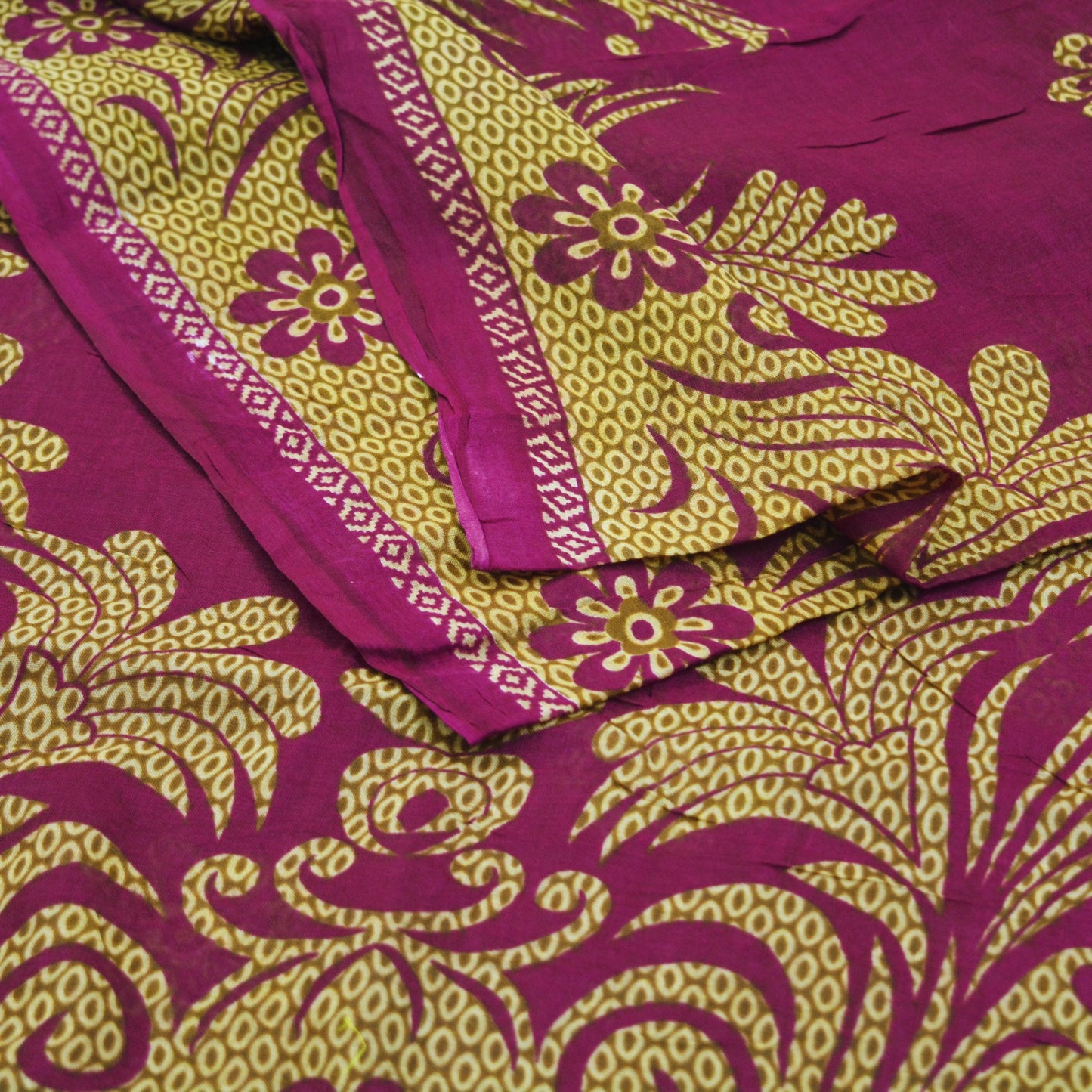 Indian Vintage Sari Purple Printed Pure Cotton Saree Craft Soft Fabric 5Yard Sewing Sarong Wrap Boho Floral