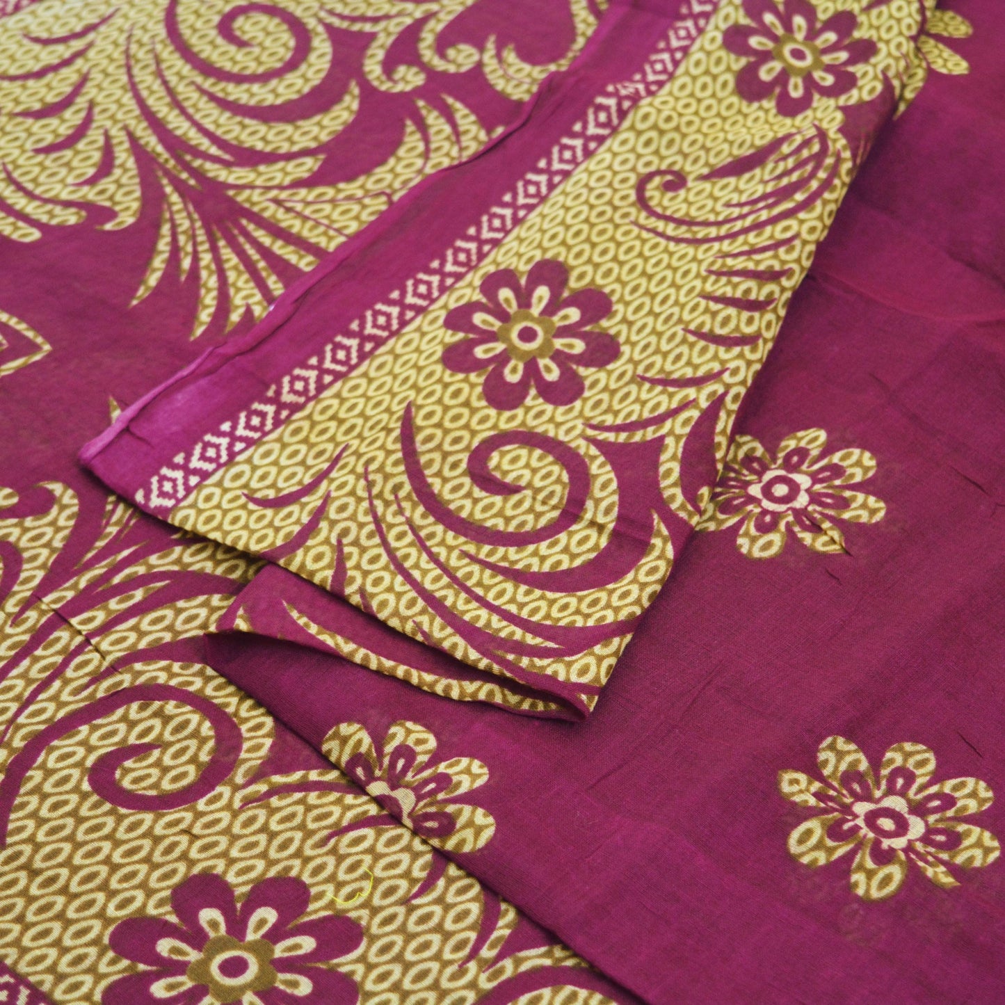 Indian Vintage Sari Purple Printed Pure Cotton Saree Craft Soft Fabric 5Yard Sewing Sarong Wrap Boho Floral