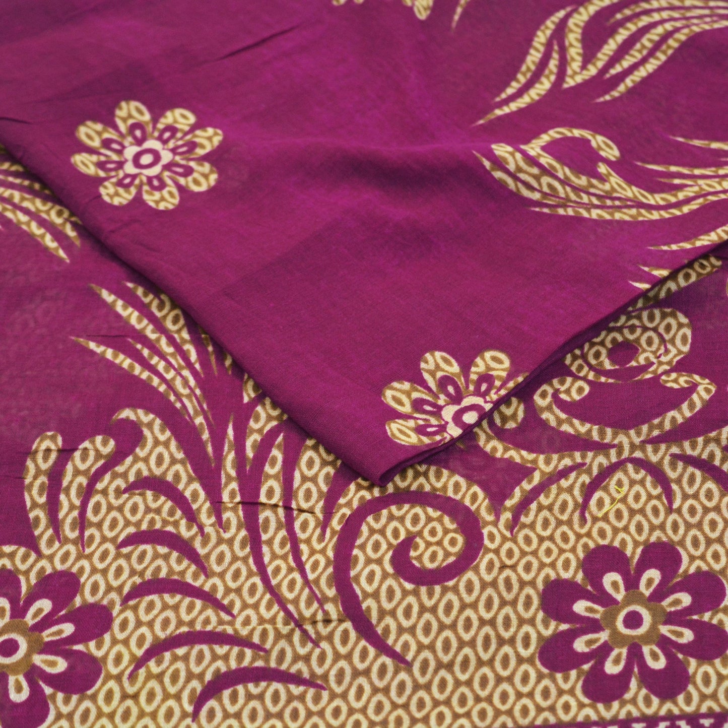 Indian Vintage Sari Purple Printed Pure Cotton Saree Craft Soft Fabric 5Yard Sewing Sarong Wrap Boho Floral