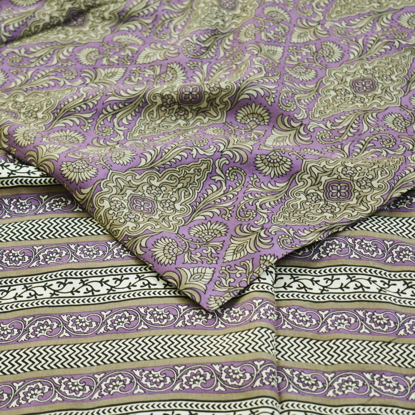 Indian Vintage Sari Purple 100% Pure Silk Printed Saree Fabric 5yd Sewing Craft Fabric DressMaking Soft Wrap Floral