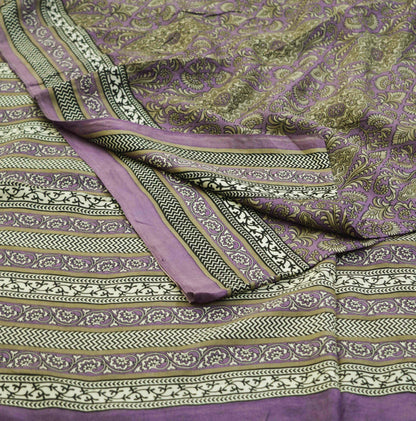Indian Vintage Sari Purple 100% Pure Silk Printed Saree Fabric 5yd Sewing Craft Fabric DressMaking Soft Wrap Floral