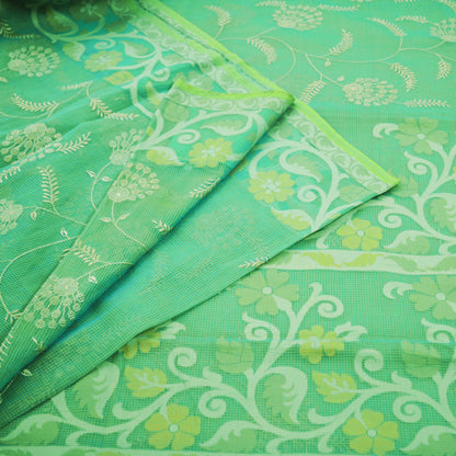 Indian Vintage Sari Green Heavy Hand Embroidered 100% Pure Organza Silk Saree Fabric 5Yard Silk Sari Ethnic Floral