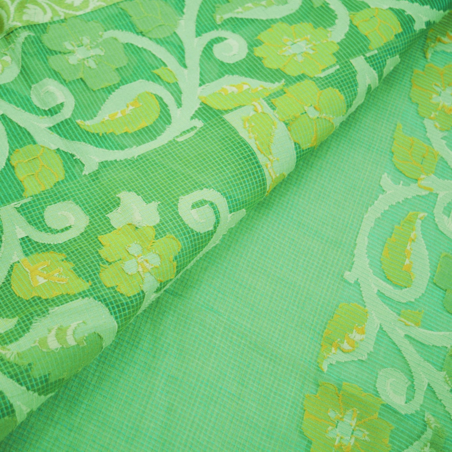 Indian Vintage Sari Green Heavy Hand Embroidered 100% Pure Organza Silk Saree Fabric 5Yard Silk Sari Ethnic Floral