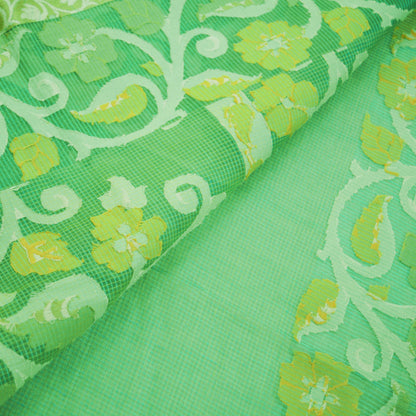 Indian Vintage Sari Green Heavy Hand Embroidered 100% Pure Organza Silk Saree Fabric 5Yard Silk Sari Ethnic Floral