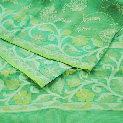 Indian Vintage Sari Green Heavy Hand Embroidered 100% Pure Organza Silk Saree Fabric 5Yard Silk Sari Ethnic Floral