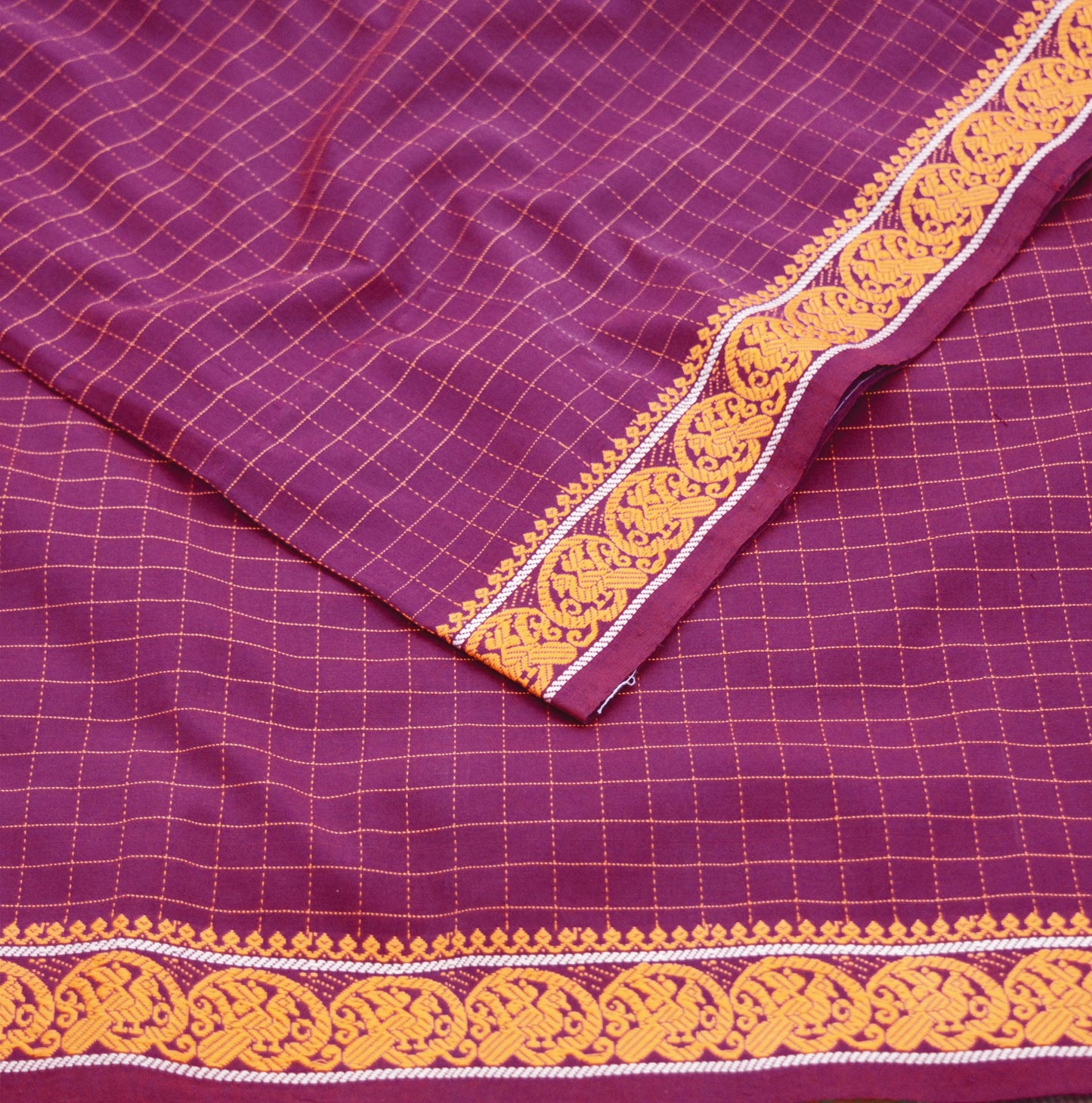Indian Vintage Sari Purple & Green Pure Cotton Hand Woven Baluchari Saree 5yard Ethnic Fringes Peacock Fringes