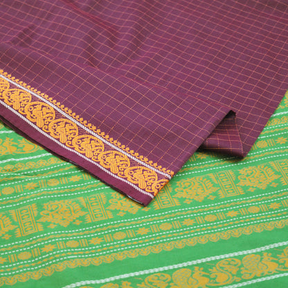 Indian Vintage Sari Purple & Green Pure Cotton Hand Woven Baluchari Saree 5yard Ethnic Fringes Peacock Fringes