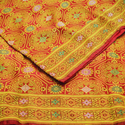 Indian Vintage Sari Red Art Silk Purple Woven Banarasi Brocade Saree Ethnic Golden Zari 6Yd