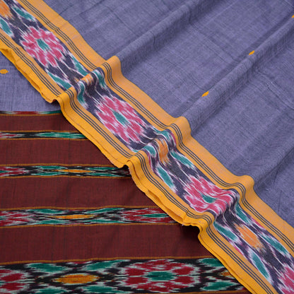 Indian Vintage Sari Purple & Maroon Pure Cotton Hand woven Sambalpuri Ikat Saree Ethnic Craft Fabric 5Yd Chackra Border Fringes Upcycle Soft