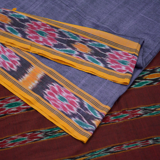 Indian Vintage Sari Purple & Maroon Pure Cotton Hand woven Sambalpuri Ikat Saree Ethnic Craft Fabric 5Yd Chackra Border Fringes Upcycle Soft