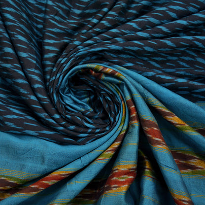 Indian Vintage Sari Blue & Black Pochampally Pure Silk Hand Woven Ikat Patola Saree Craft Fabric 5Yd Ethnic Zari Border Bollywood sarees