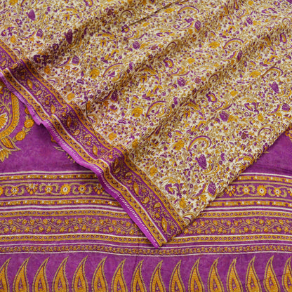 Indian Vintage Sari Purple & Ivory Pure Cotton Printed Saree 5Yd Craft Fabric Sewing Sarong Wrap Boho Floral Quilting crafting dressmaking