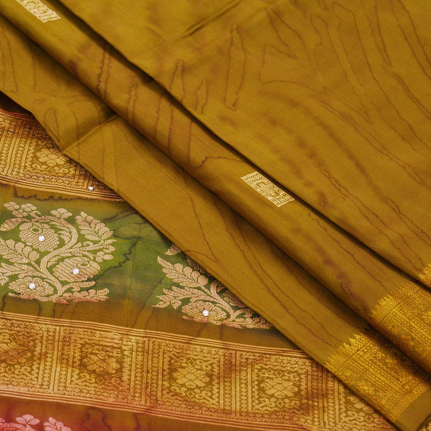 Indian Vintage Sari Green Pure Silk Hand Beaded/Woven Sarees 5Yd Craft Fabric Ethnic Upcycle Crafting Dress Making Dress Designing Used
