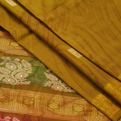 Indian Vintage Sari Green Pure Silk Hand Beaded/Woven Sarees 5Yd Craft Fabric Ethnic Upcycle Crafting Dress Making Dress Designing Used