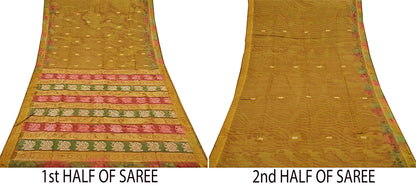 Indian Vintage Sari Green Pure Silk Hand Beaded/Woven Sarees 5Yd Craft Fabric Ethnic Upcycle Crafting Dress Making Dress Designing Used