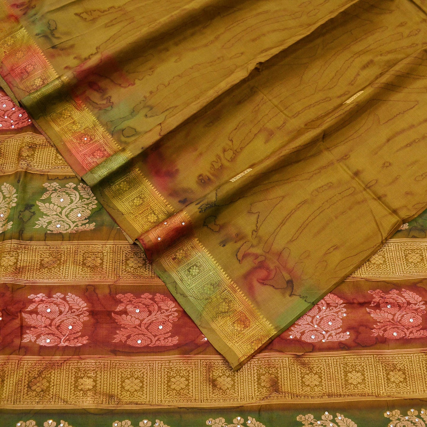 Indian Vintage Sari Green Pure Silk Hand Beaded/Woven Sarees 5Yd Craft Fabric Ethnic Upcycle Crafting Dress Making Dress Designing Used