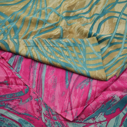 Indian Vintage Sari Beige & Pink Pure Crepe Silk Printed Saree 5yard Sewing Abstract Soft Craft Fabric Wrap