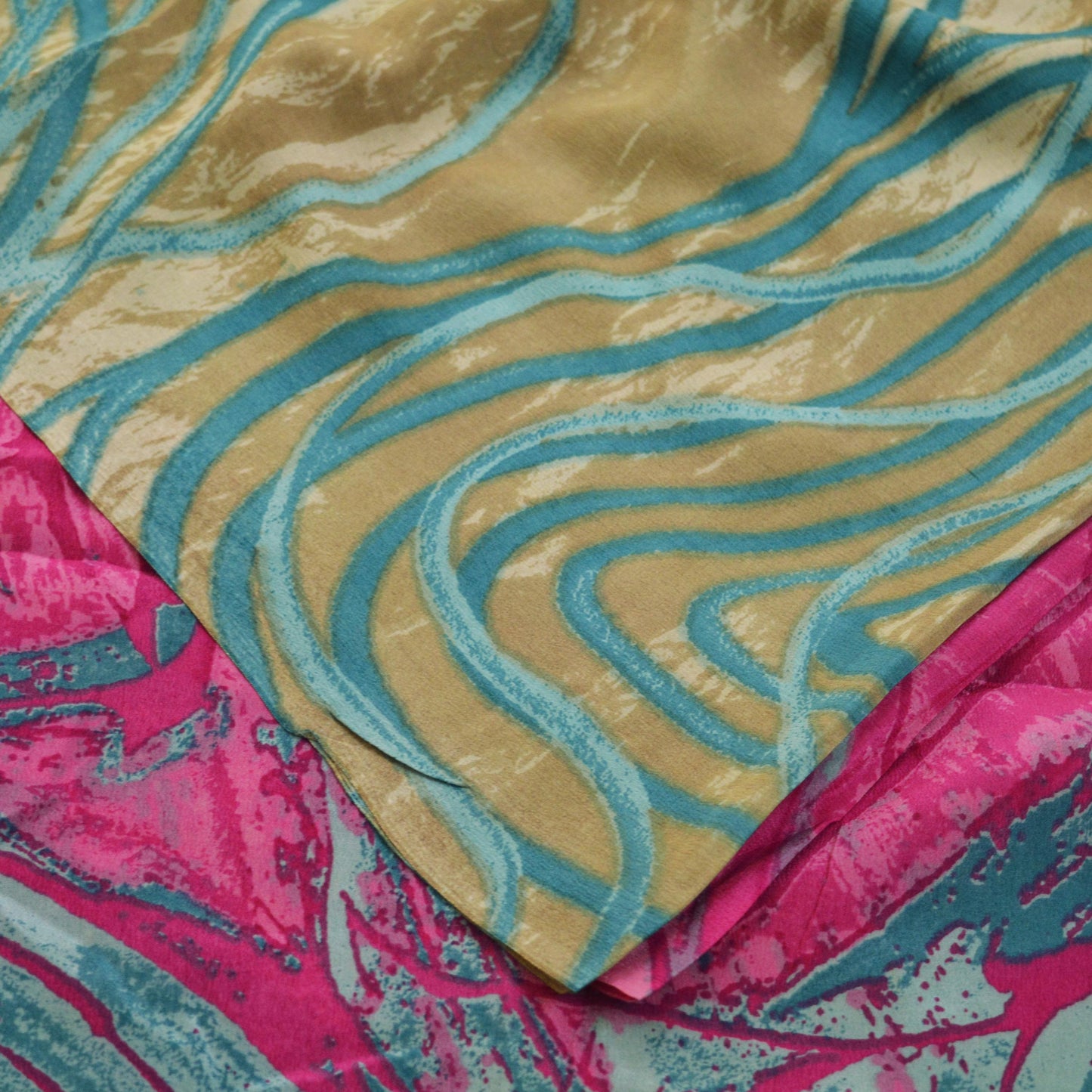 Indian Vintage Sari Beige & Pink Pure Crepe Silk Printed Saree 5yard Sewing Abstract Soft Craft Fabric Wrap