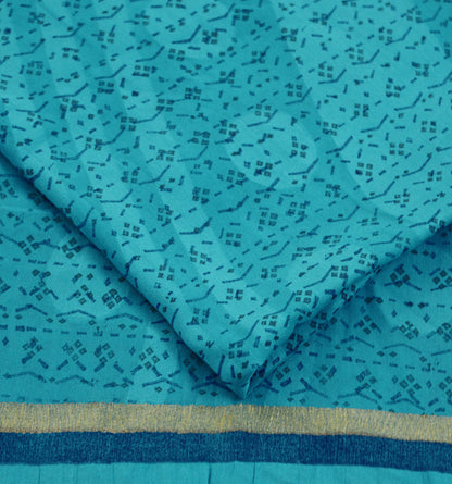 Women Vintage Sari Blue Pure Georgette Silk Printed Saree Craft Fabric Sewing 5Yard Soft Light Dress Making Abstract Zari