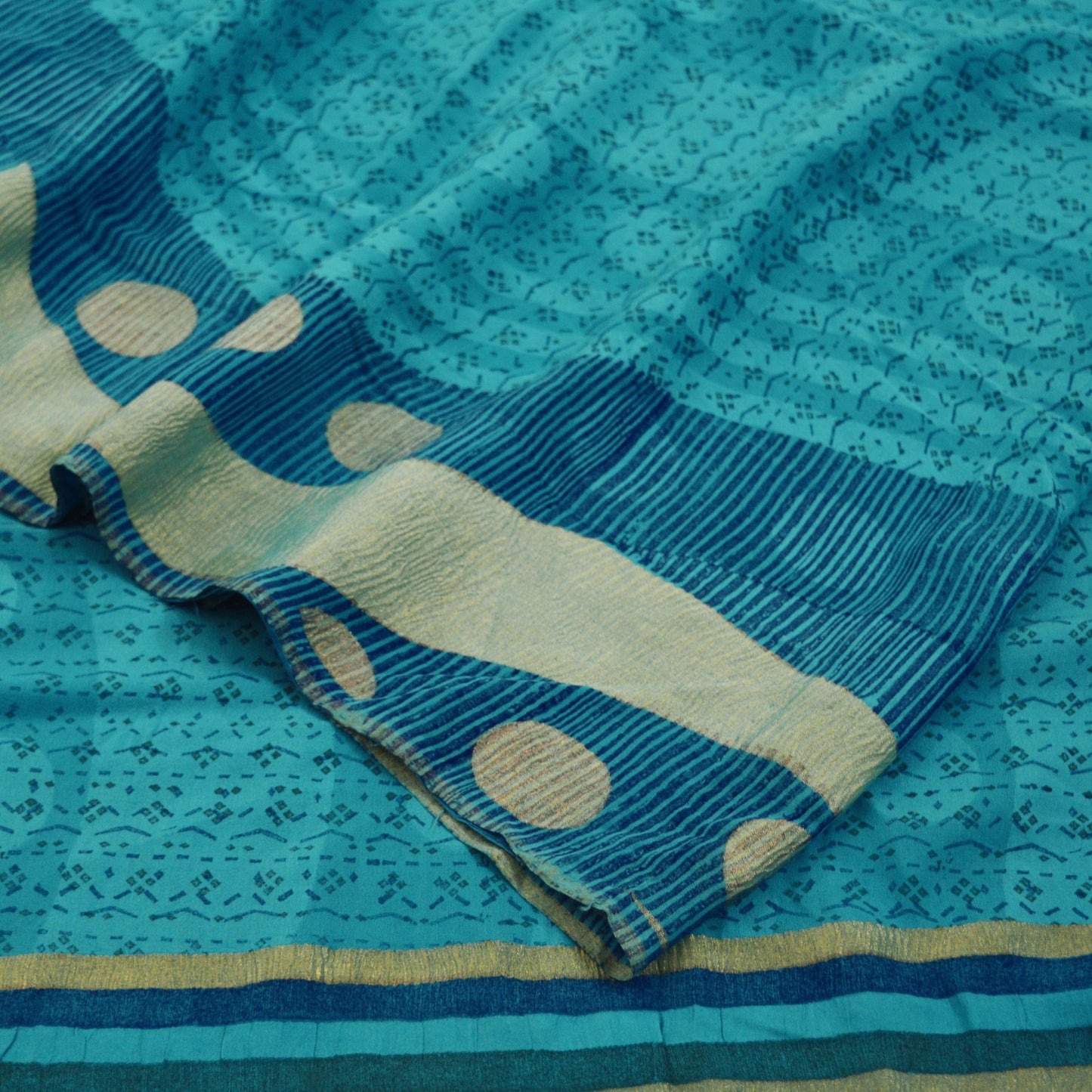 Women Vintage Sari Blue Pure Georgette Silk Printed Saree Craft Fabric Sewing 5Yard Soft Light Dress Making Abstract Zari