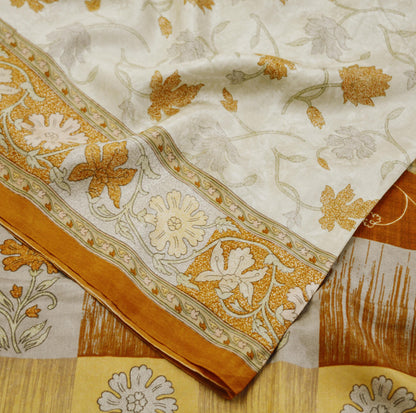 Indian Vintage Sari Orange & Peach Pure Silk Printed Saree 5yd Sewing Craft Fabric DressMaking Floral Dressdesiging