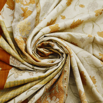 Indian Vintage Sari Orange & Peach Pure Silk Printed Saree 5yd Sewing Craft Fabric DressMaking Floral Dressdesiging