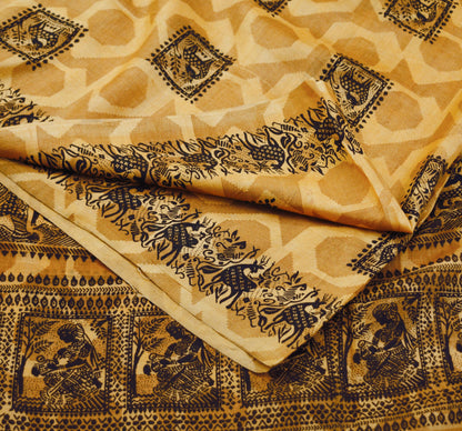 Indian Vintage Saree Saffron 100% Pure Silk Printed Sari 6yd Sewing Craft Fabric DressMaking Soft Wrap Dear Lady