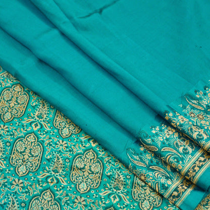 Indian Vintage Heavy Wedding Sari Teal Green Pure Satin Silk Woven Banarasi Tanchoi Sarees 5yd Craft Fabric Sewing Floral Quilting Upcycle