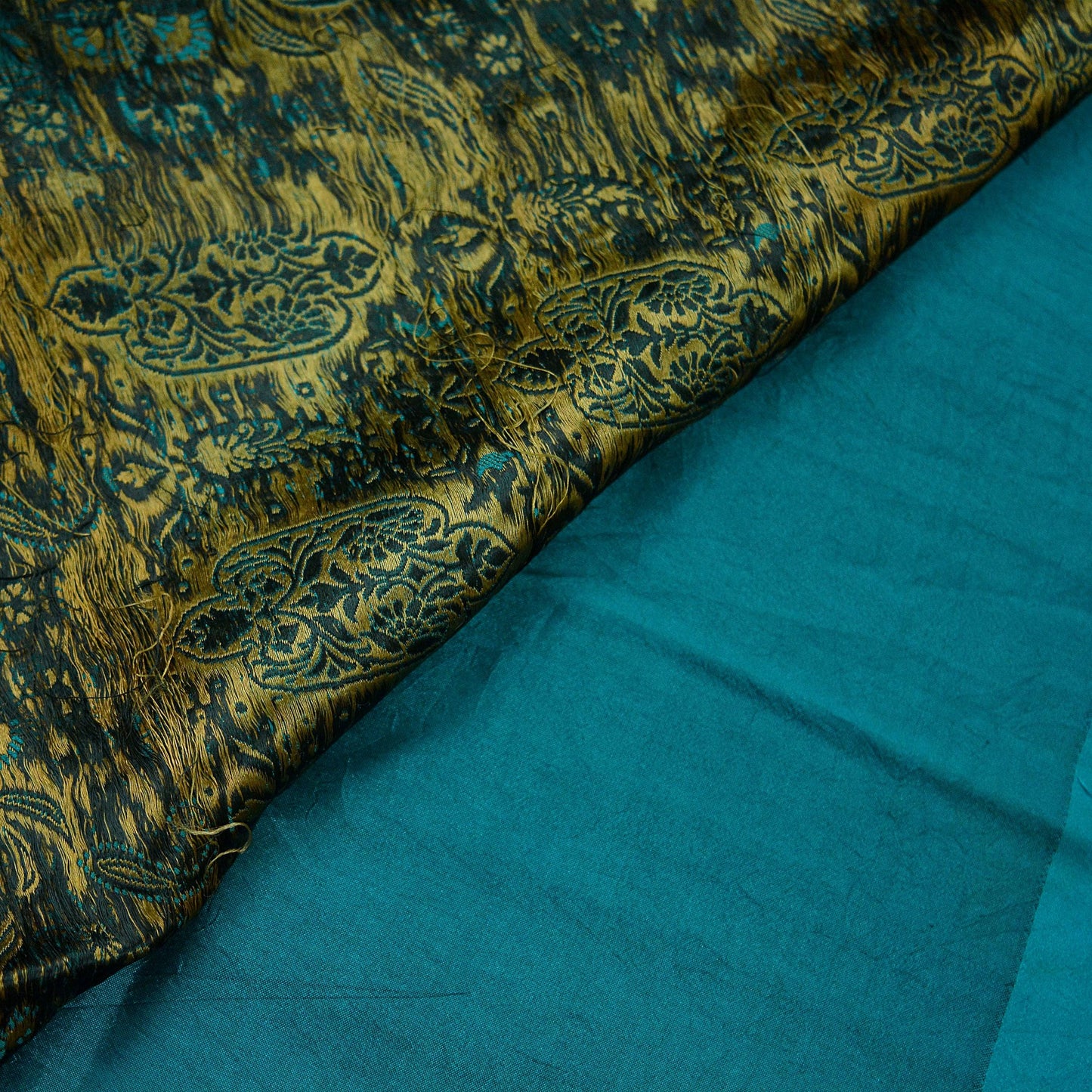 Indian Vintage Heavy Wedding Sari Teal Green Pure Satin Silk Woven Banarasi Tanchoi Sarees 5yd Craft Fabric Sewing Floral Quilting Upcycle