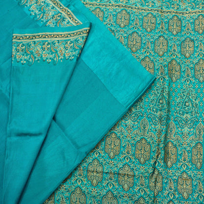 Indian Vintage Heavy Wedding Sari Teal Green Pure Satin Silk Woven Banarasi Tanchoi Sarees 5yd Craft Fabric Sewing Floral Quilting Upcycle