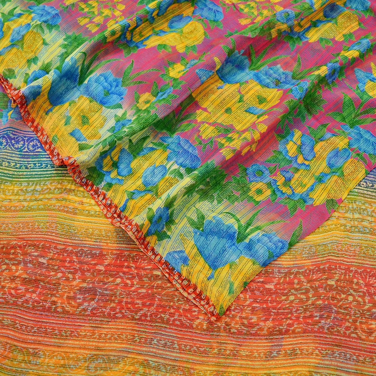 Indian Vintage Sari Pink Pure Chiffon Silk Printed Sarees 5Yd Craft Fabric Sewing Soft Light Weight Sari Dress Making Quilting Upcycle