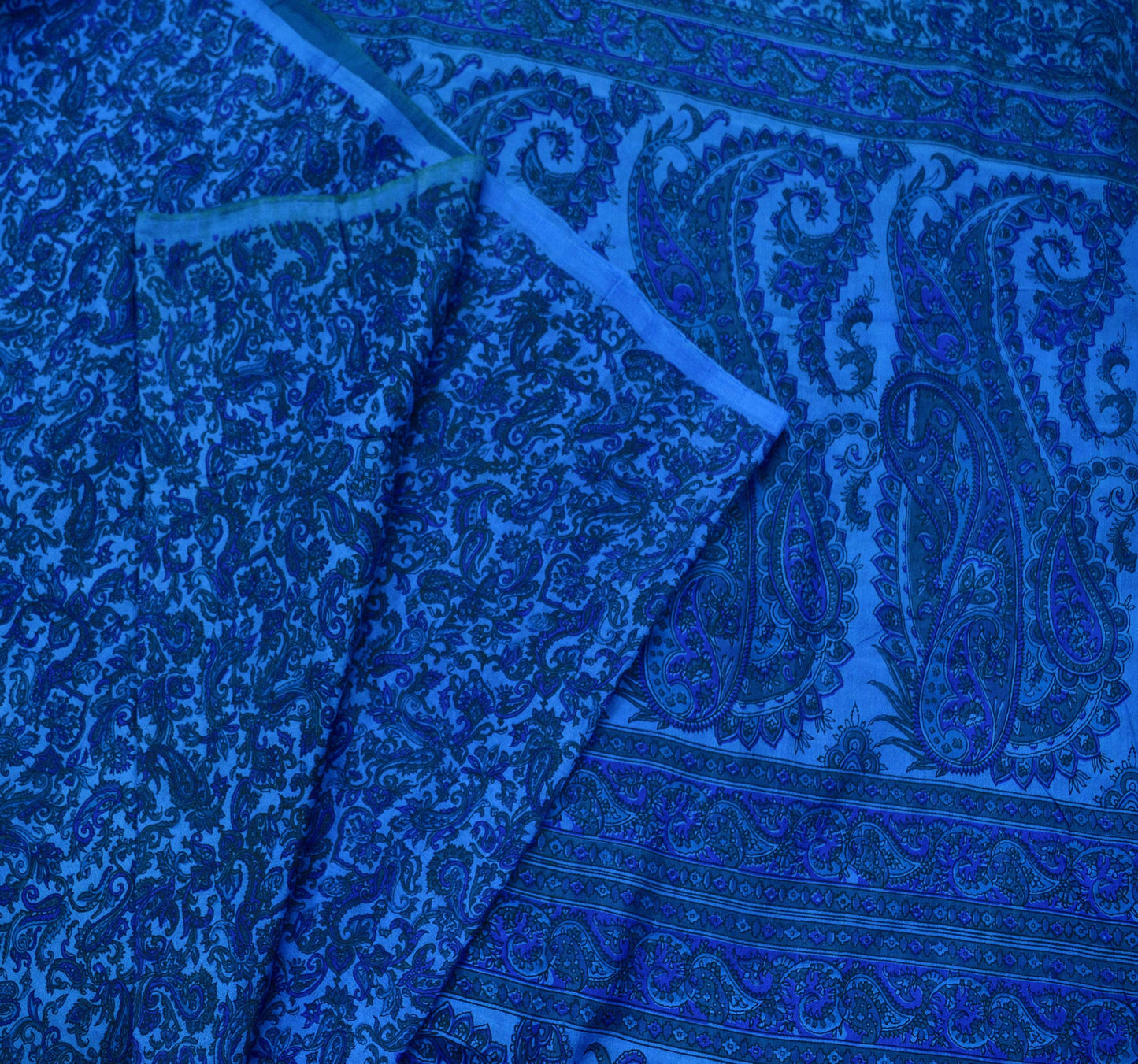 Indian Vintage Sari Blue Pure Silk Printed Sarees 5yd Sewing Craft Fabric Soft Dress Making Wrap Paisley Upcycle Quilting Crafting