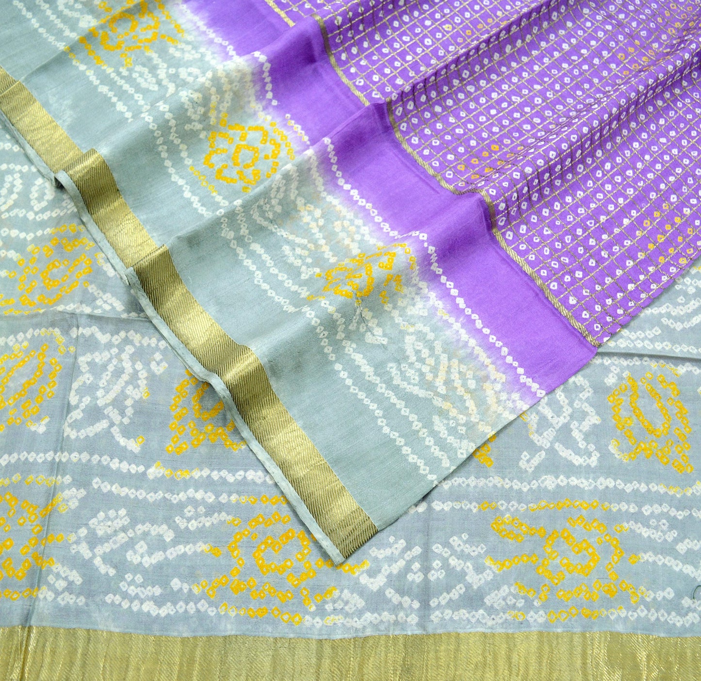 Indian Vintage Sari Purple & Gray Pure Silk Hand Woven Bandhani Sarees 5yd Craft Fabric Sewing Zari Ethnic Bollywood sarees Upcycle Used