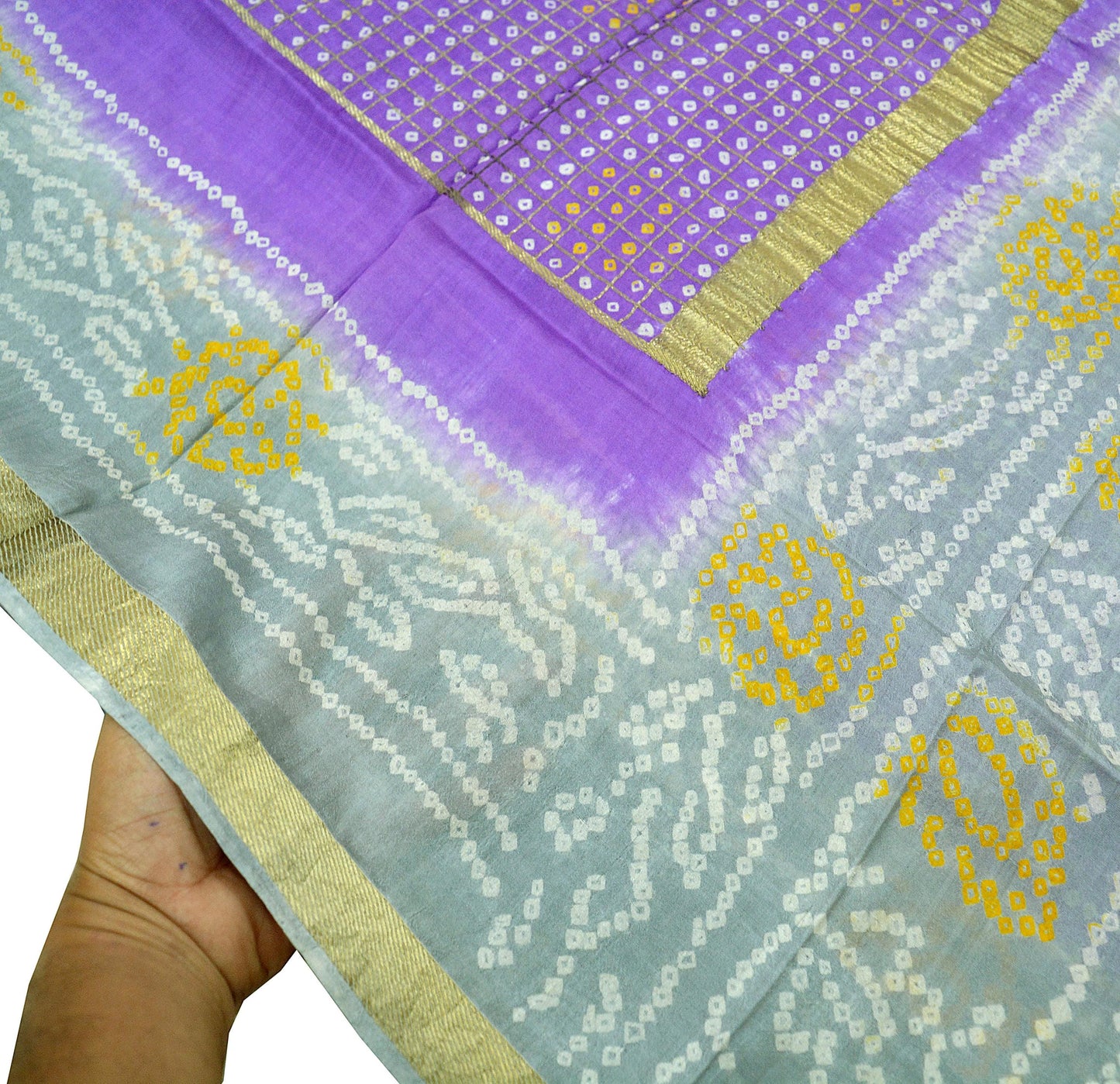 Indian Vintage Sari Purple & Gray Pure Silk Hand Woven Bandhani Sarees 5yd Craft Fabric Sewing Zari Ethnic Bollywood sarees Upcycle Used