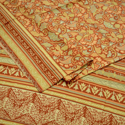 Indian Vintage Sari Rusty Orange 100% Pure Silk Printed Sarees 5yd Craft Fabric Sewing Soft Dress Making Floral Quilting Upcycle Crafting