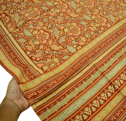 Indian Vintage Sari Rusty Orange 100% Pure Silk Printed Sarees 5yd Craft Fabric Sewing Soft Dress Making Floral Quilting Upcycle Crafting