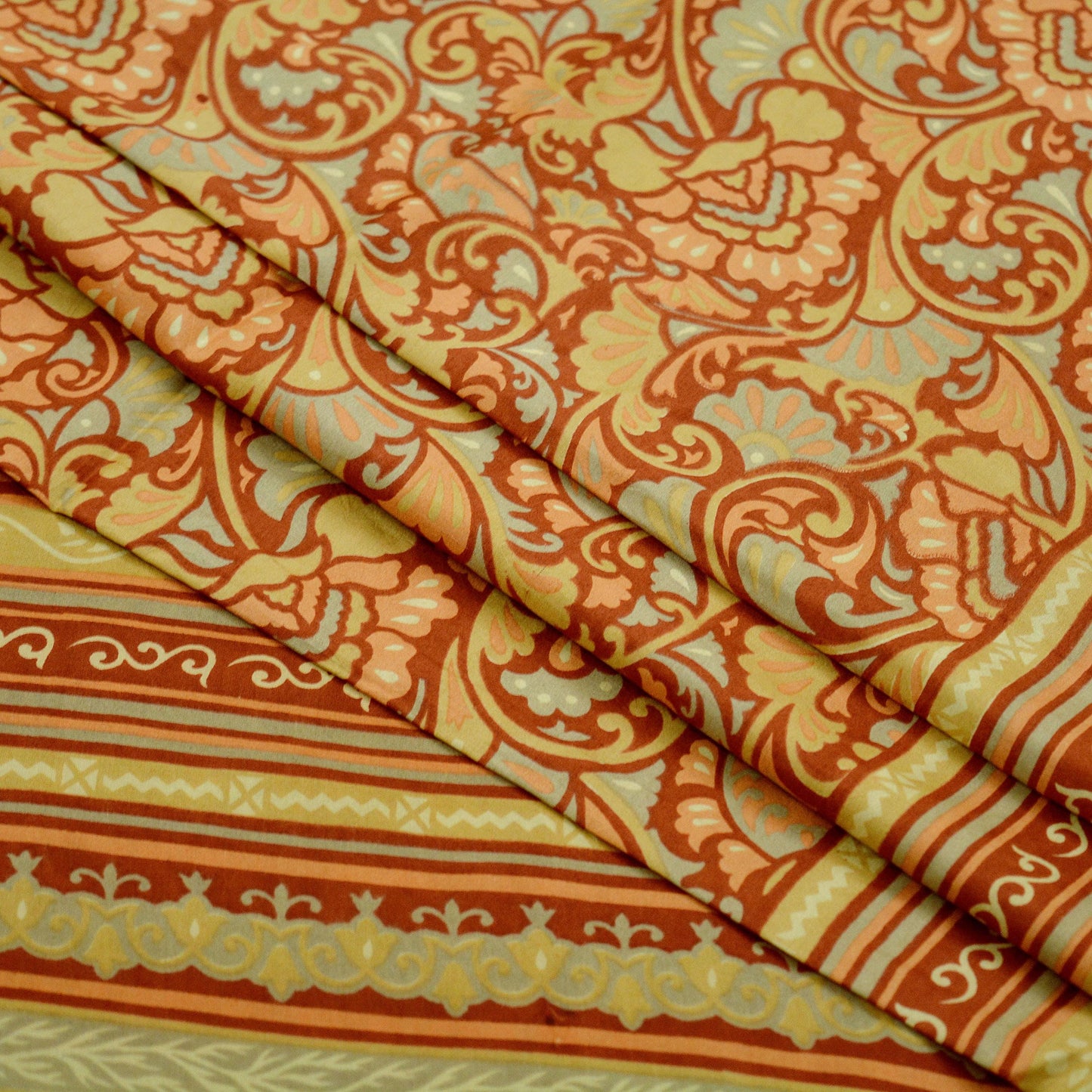 Indian Vintage Sari Rusty Orange 100% Pure Silk Printed Sarees 5yd Craft Fabric Sewing Soft Dress Making Floral Quilting Upcycle Crafting