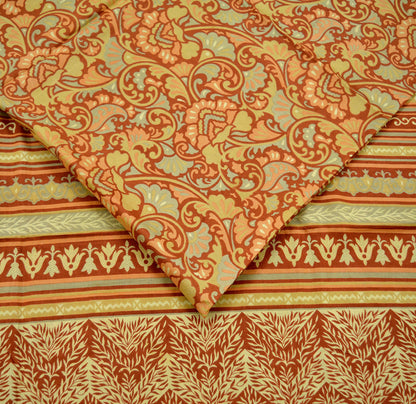 Indian Vintage Sari Rusty Orange 100% Pure Silk Printed Sarees 5yd Craft Fabric Sewing Soft Dress Making Floral Quilting Upcycle Crafting