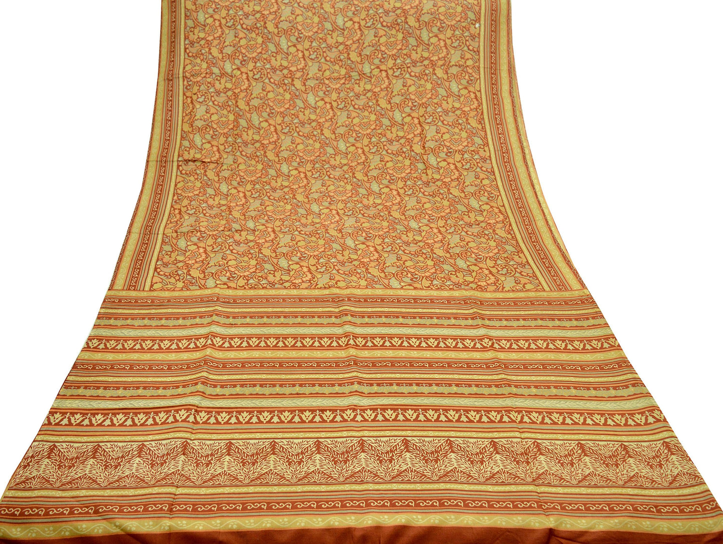 Indian Vintage Sari Rusty Orange 100% Pure Silk Printed Sarees 5yd Craft Fabric Sewing Soft Dress Making Floral Quilting Upcycle Crafting