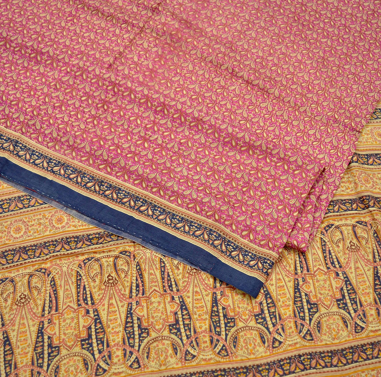 Indian Vintage Sari Pink & Beige Pure Silk Printed Sarees 6yd Sewing Craft Fabric Dress Making Soft Floral Paisley Upcycle Quilting Crafting