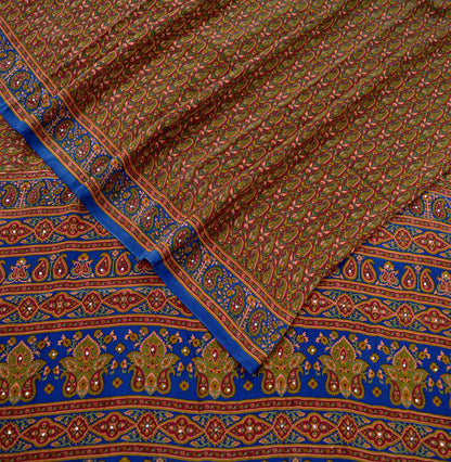 Indian Vintage Sari Blue & Maroon Pure Crepe Silk Printed Sarees 5yd Sewing Craft Fabric Paisley Soft Ethnic Quilting Crafting Upcycle Used