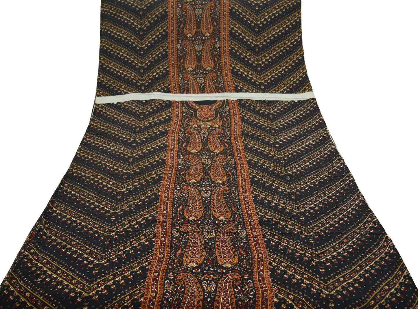 Indian Vintage Sari Black Pure Crepe Silk Printed Sarees 5yd Sewing Craft Fabric Soft Wrap Upcycle Crafting Dress Designing Quilting Paisley