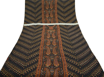 Indian Vintage Sari Black Pure Crepe Silk Printed Sarees 5yd Sewing Craft Fabric Soft Wrap Upcycle Crafting Dress Designing Quilting Paisley