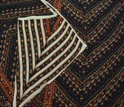 Indian Vintage Sari Black Pure Crepe Silk Printed Sarees 5yd Sewing Craft Fabric Soft Wrap Upcycle Crafting Dress Designing Quilting Paisley