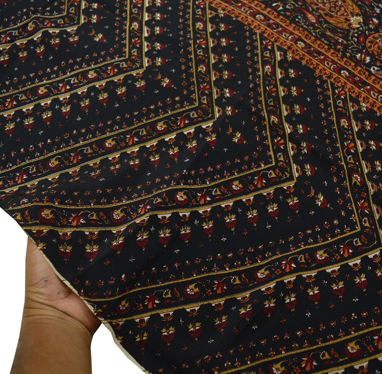 Indian Vintage Sari Black Pure Crepe Silk Printed Sarees 5yd Sewing Craft Fabric Soft Wrap Upcycle Crafting Dress Designing Quilting Paisley